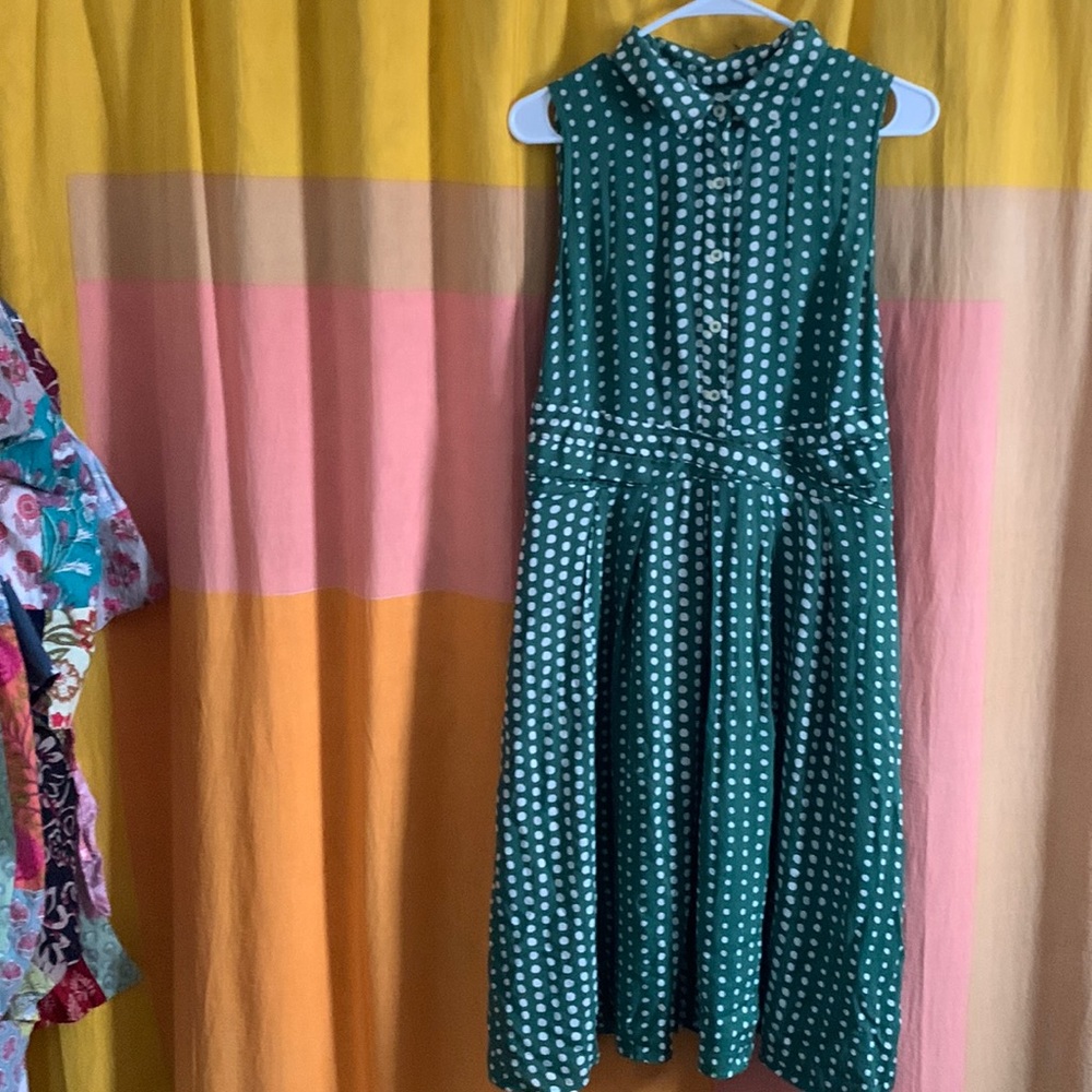Anthropologie green polka dot dress